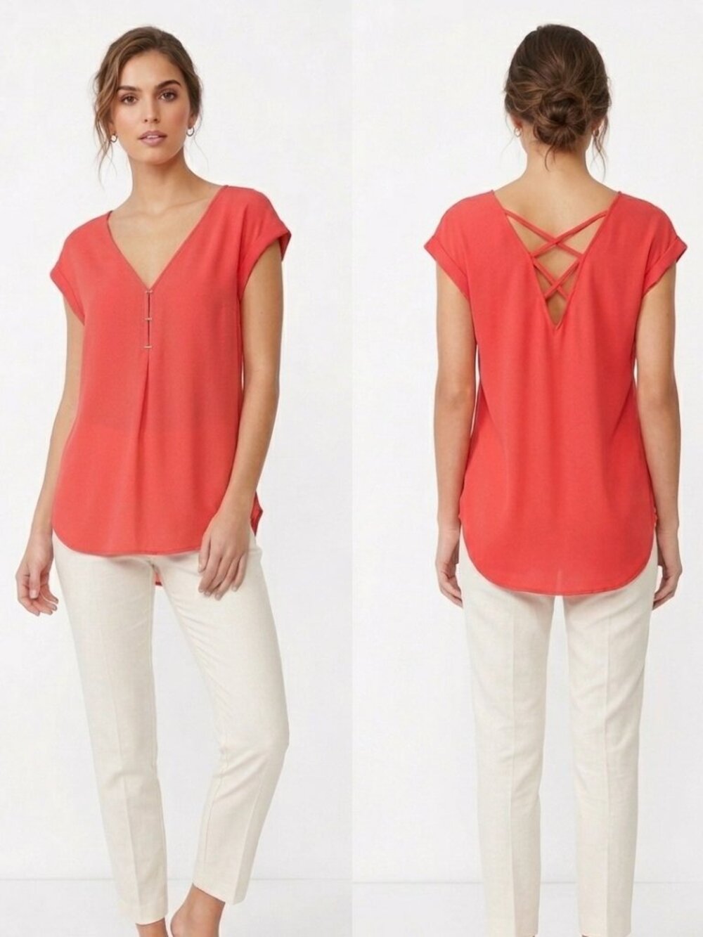 Dynamite V-Neck Sleeveless Top with Crisscross Back